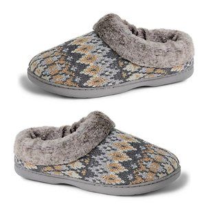 new Cozy Mountain Fairisle Knit-top Slippers Women’s Sz Large 9-10 Grey Blue Tan